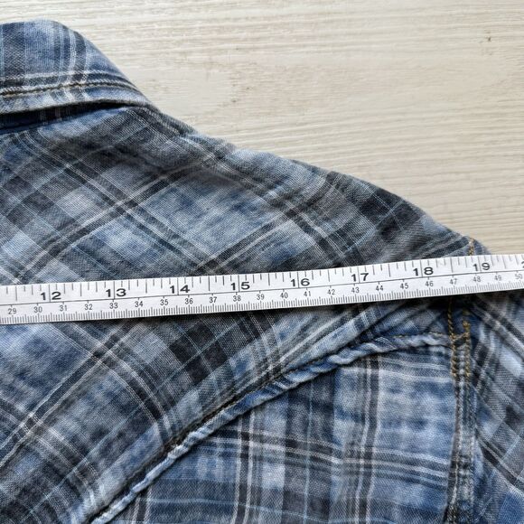 Ryan Michael Men's Large Western Shirt Button Up Blue Woven Plaid Long Sleeve - Picture 14 of 15